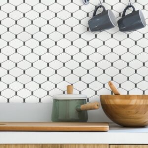 Altair MYGM02-WB Badajoz 11 1/2 Inch x 10 7/8 Inch Honeycomb Glass Mosaic Wall Tile, White and Black