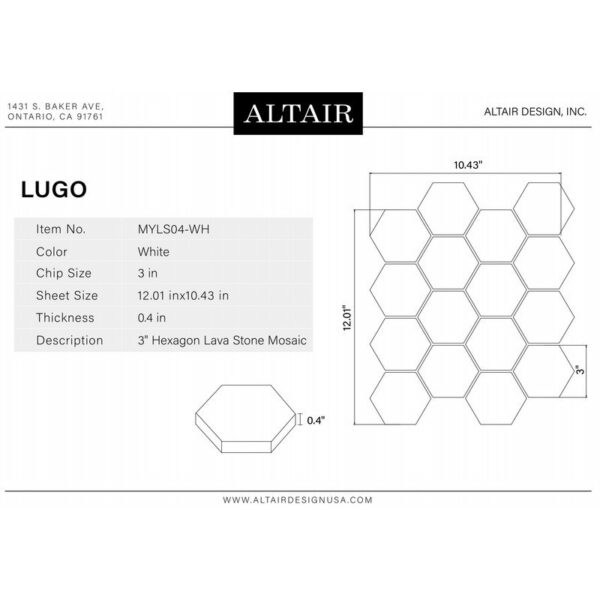 Altair MYLS04-WH-WH Lugo 12 Inch x 10 3/8 Inch Lava Stone Mosaic Floor and Wall Tile - 9 Pieces, White