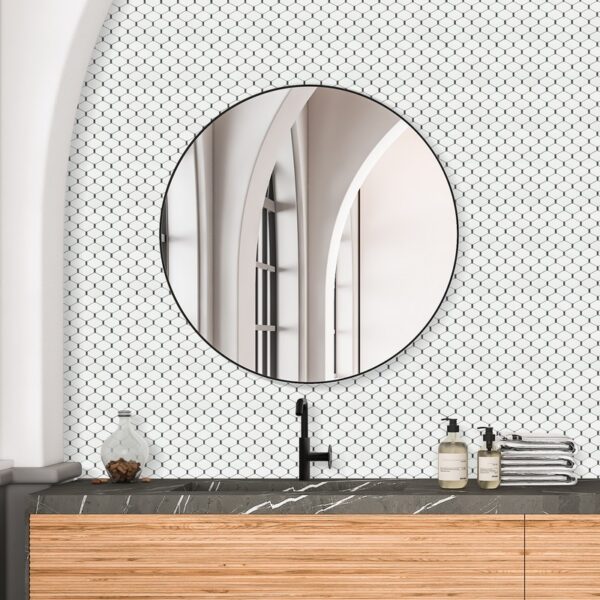 Altair MYGM02-WB Badajoz 11 1/2 Inch x 10 7/8 Inch Honeycomb Glass Mosaic Wall Tile, White and Black