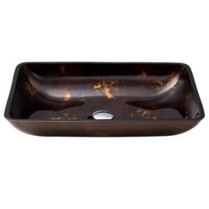 Vigo Vessel Sink VG07044 Rectangular Brown and Gold Fusion Glass