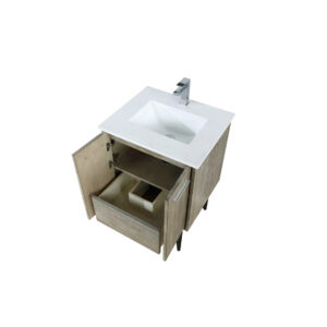 Lancy 24W x 20D Rustic Acacia Bath Vanity, Cultured Marble Top and Chrome Faucet Set