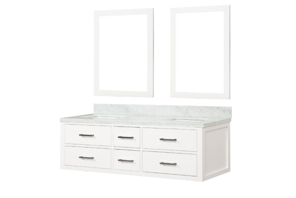 Castor 60W x 22D White Double Bath Vanity, Carrara Marble Top, and 28Mirrors