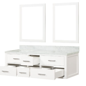 Castor 60W x 22D White Double Bath Vanity, Carrara Marble Top, and 28Mirrors