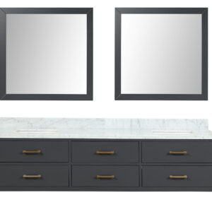 Castor 80W x 22D Black Double Bath Vanity, Carrara Marble Top, and 36Mirrors