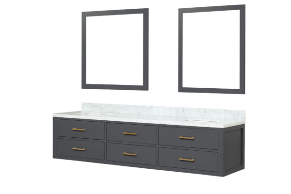 Castor 80W x 22D Black Double Bath Vanity, Carrara Marble Top, and 36Mirrors