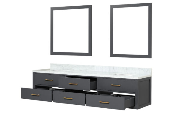 Castor 80W x 22D Black Double Bath Vanity, Carrara Marble Top, and 36Mirrors