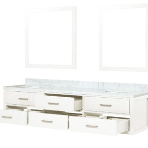 Castor 80W x 22D White Double Bath Vanity, Carrara Marble Top, and 36Mirrors