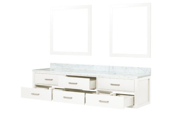 Castor 80W x 22D White Double Bath Vanity, Carrara Marble Top, and 36Mirrors