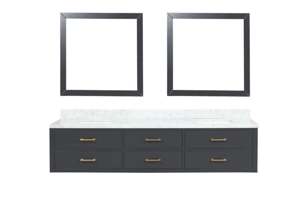 Castor 84W x 22D Black Double Bath Vanity, Carrara Marble Top, and 36Mirrors