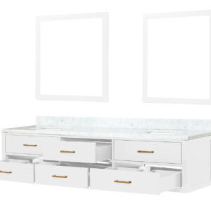 Castor 84W x 22D White Double Bath Vanity, Carrara Marble Top, and 36Mirrors