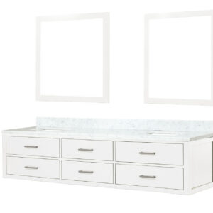 Castor 84W x 22D White Double Bath Vanity, Carrara Marble Top, and 36Mirrors