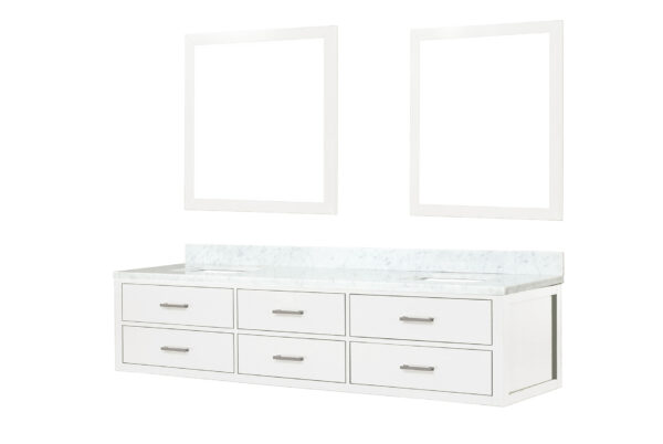 Castor 84W x 22D White Double Bath Vanity, Carrara Marble Top, and 36Mirrors