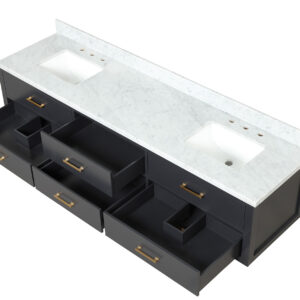 Castor 84W x 22D Black Double Bath Vanity, Carrara Marble Top, and 36Mirrors