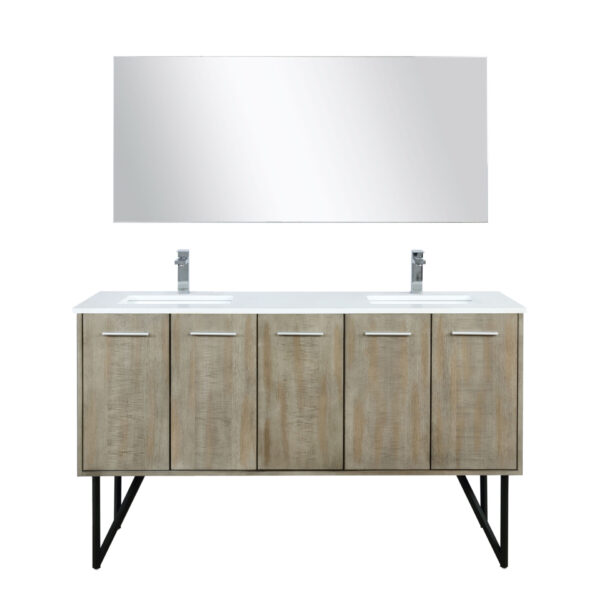 Lancy 60W x 20D Rustic Acacia Double Bath Vanity, Cultured Marble Top, Rose Gold Faucet Set and 55Mirror