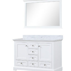 Dukes 48 in. W x 22 in. D White Double Bath Vanity, Carrara Marble Top, and 46 in. Mirror