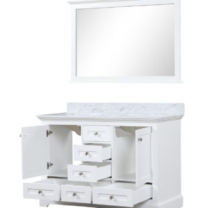 Dukes 48 in. W x 22 in. D White Double Bath Vanity, Carrara Marble Top, and 46 in. Mirror