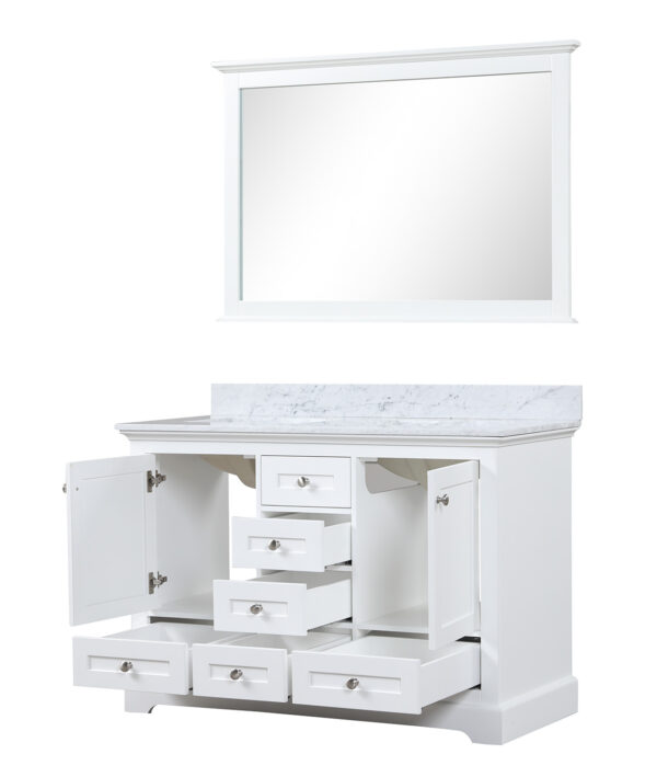 Dukes 48 in. W x 22 in. D White Double Bath Vanity, Carrara Marble Top, and 46 in. Mirror