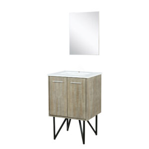 Lancy 24W x 20D Rustic Acacia Bath Vanity, White Quartz Top and 18Mirror