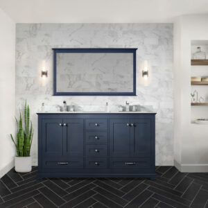 Dukes 60 in. W x 22 in. D Navy Blue Double Bath Vanity and 58 in. Mirror