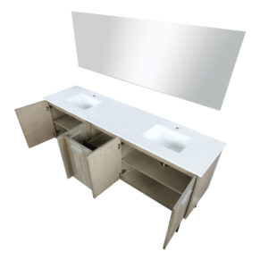 Lancy 80W x 20D Rustic Acacia Double Bath Vanity, White Quartz Top and 70Mirror