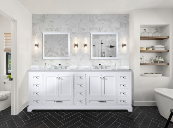 Dukes 84 in. W x 22 in. D White Double Bath Vanity and 34 in. Mirrors