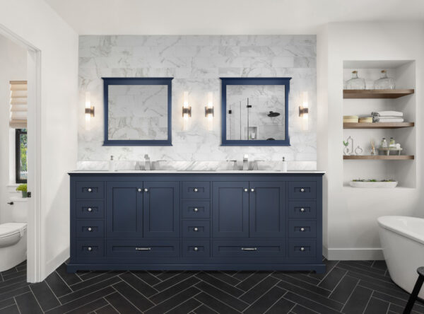 Dukes 84 in. W x 22 in. D Navy Blue Double Bath Vanity and 34 in. Mirrors