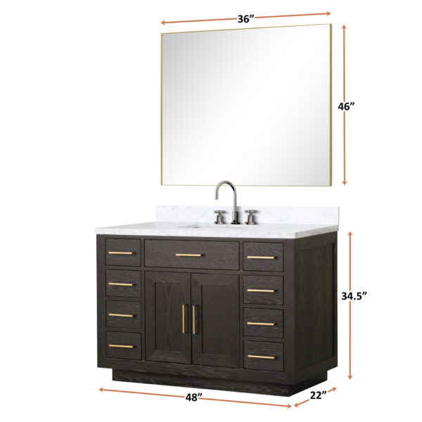 Abbey 48W x 22D Brown Oak Single Bath Vanity and Carrara Marble Top