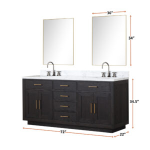 Abbey 72W x 22D Black Oak Double Bath Vanity and Carrara Marble Top