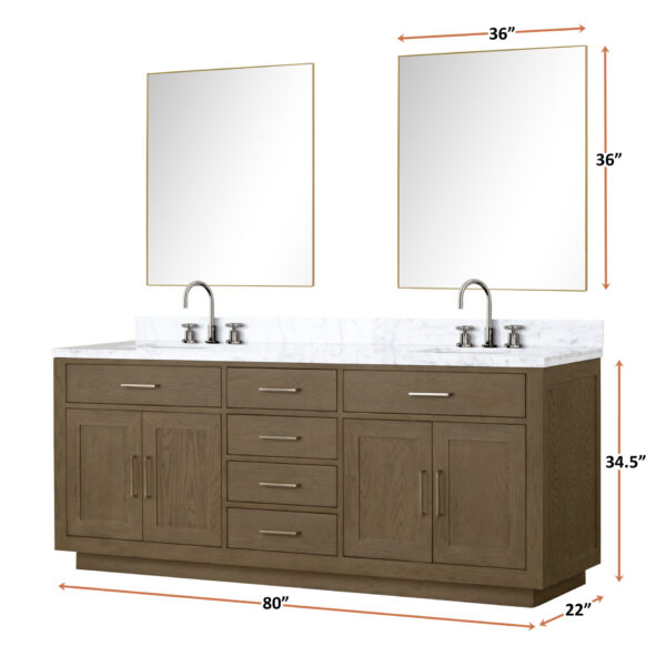 Abbey 80W x 22D Grey Oak Double Bath Vanity and Carrara Marble Top