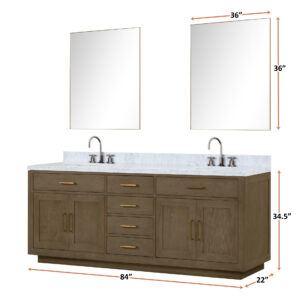 Abbey 84W x 22D Grey Oak Double Bath Vanity and Carrara Marble Top