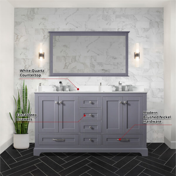 Dukes 60 in. W x 22 in. D Dark Grey Double Bath Vanity and White Quartz Top