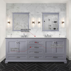 Dukes 80 in. W x 22 in. D Dark Grey Double Bath Vanity and White Quartz Top