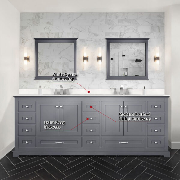 Dukes 84 in. W x 22 in. D Dark Grey Double Bath Vanity and White Quartz Top