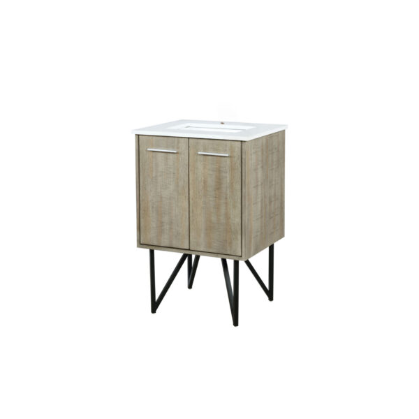 Lancy 24W x 20D Rustic Acacia Bath Vanity and White Quartz Top