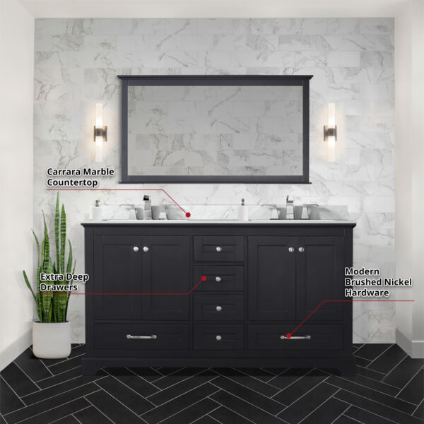 Dukes 60 in. W x 22 in. D Espresso Double Bath Vanity and 58 in. Mirror