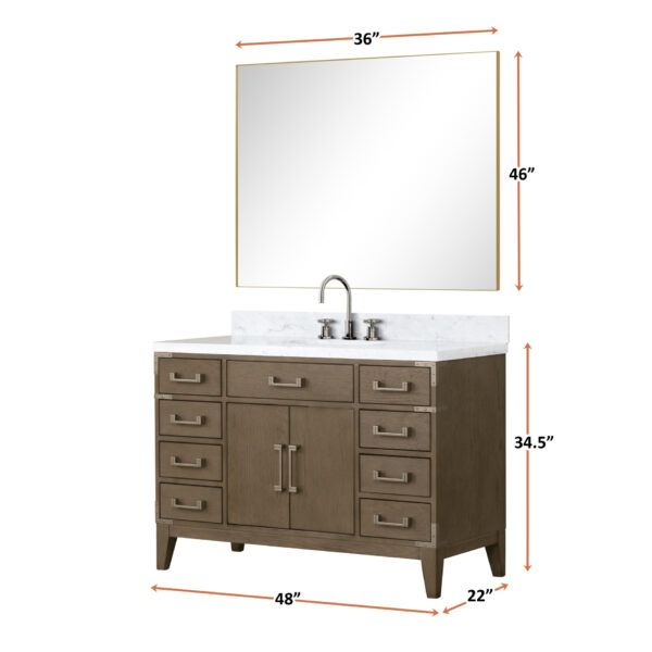 Laurel 48W x 22D Grey Oak Single Bath Vanity and Carrara Marble Top