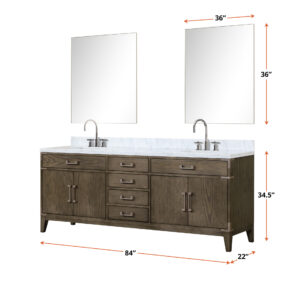 Laurel 84W x 22D Grey Oak Double Bath Vanity and Carrara Marble Top