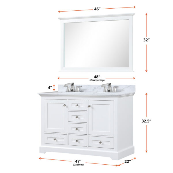 Dukes 48 in. W x 22 in. D White Double Bath Vanity and 46 in. Mirror