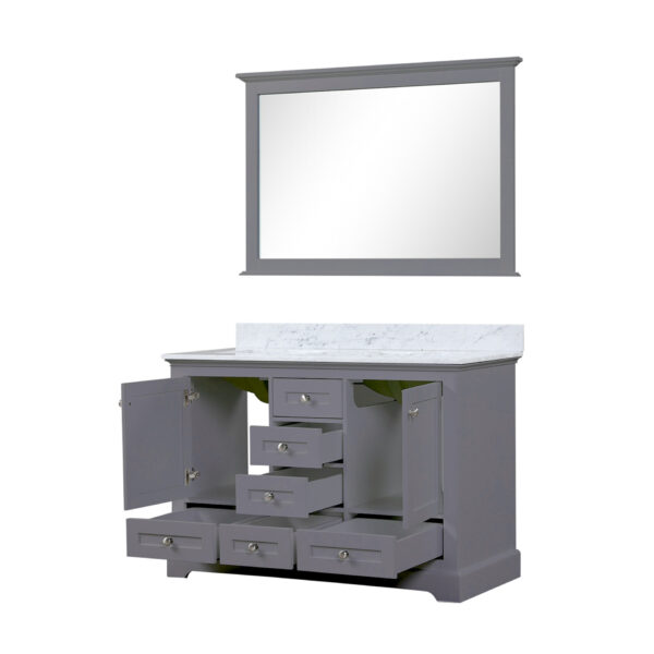 Dukes 48 in. W x 22 in. D Dark Grey Double Bath Vanity, Carrara Marble Top, and 46 in. Mirror