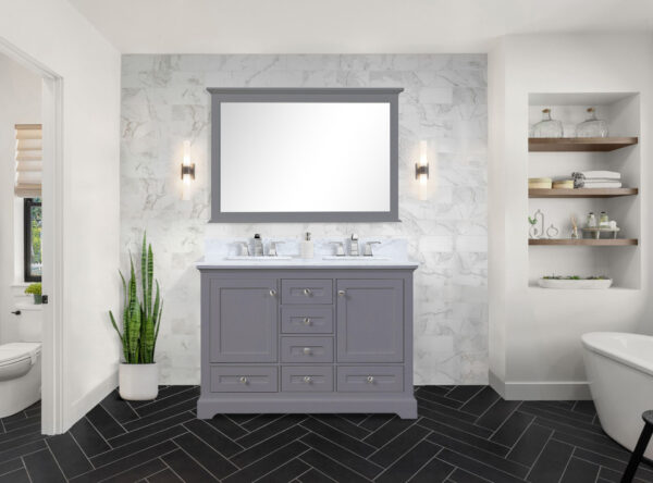 Dukes 48 in. W x 22 in. D Dark Grey Double Bath Vanity and Carrara Marble Top