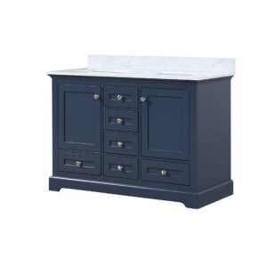 Dukes 48 in. W x 22 in. D Navy Blue Double Bath Vanity and Carrara Marble Top