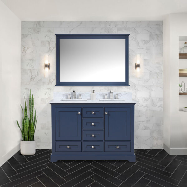 Dukes 48 in. W x 22 in. D Navy Blue Double Bath Vanity and Carrara Marble Top