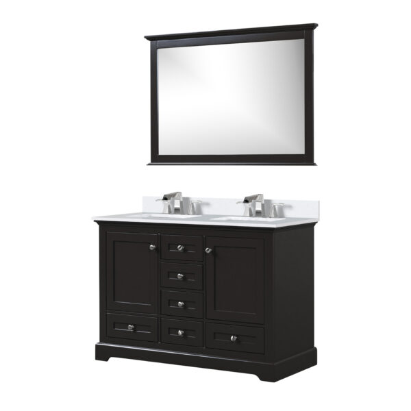 Dukes 48 in. W x 22 in. D Espresso Double Bath Vanity, Cultured Marble Top, Faucet Set, and 46 in. Mirror