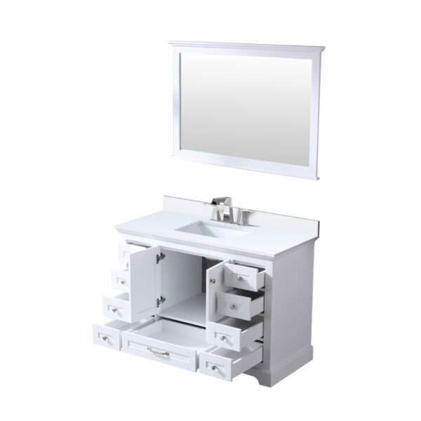 Dukes 48 in. W x 22 in. D White Single Bath Vanity, Cultured Marble Top, Faucet Set, and 46 in. Mirror