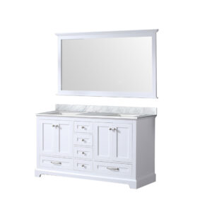 Dukes 60 in. W x 22 in. D White Double Bath Vanity, Carrara Marble Top, and 58 in. Mirror