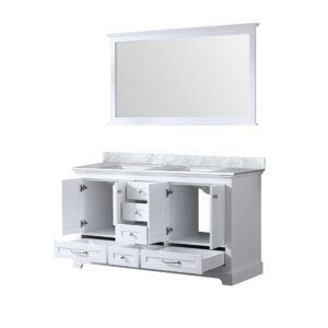 Dukes 60 in. W x 22 in. D White Double Bath Vanity, Carrara Marble Top, and 58 in. Mirror