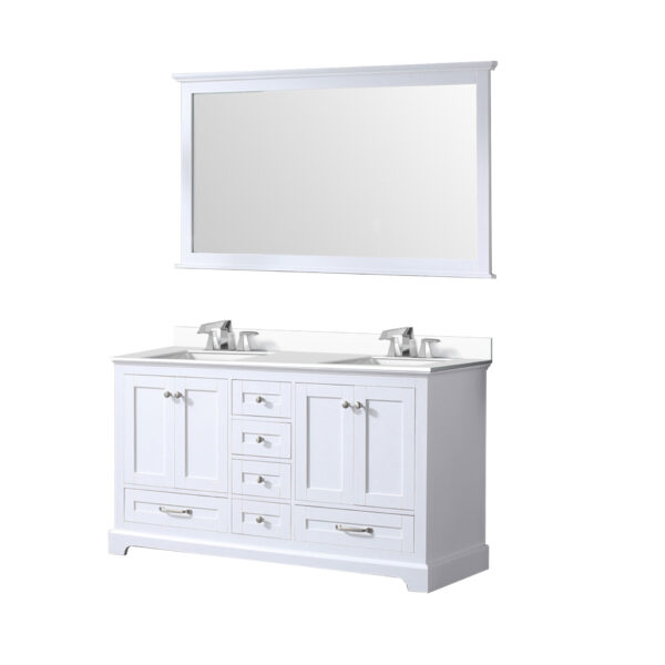 Dukes 60 in. W x 22 in. D White Double Bath Vanity, Cultured Marble Top, Faucet Set, and 58 in. Mirror