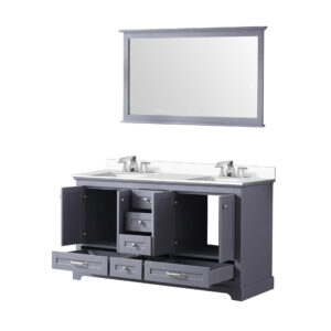 Dukes 60 in. W x 22 in. D Dark Grey Double Bath Vanity, Cultured Marble Top, Faucet Set, and 58 in. Mirror