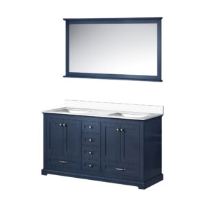 Dukes 60 in. W x 22 in. D Navy Blue Double Bath Vanity, Cultured Marble Top, and 58 in. Mirror