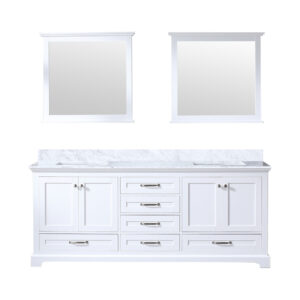 Dukes 80 in. W x 22 in. D White Double Bath Vanity, Carrara Marble Top, and 30 in. Mirrors